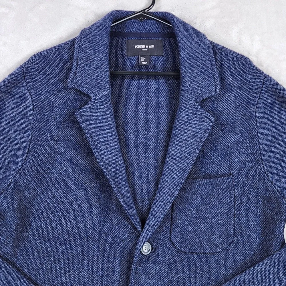 Porter & Ash Cardigan Mens Large Blue Lambswool Nylon Knit Casual